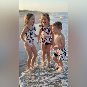 Cow Print Swimsuit: Western Matching Swim Trunks & One-Piece